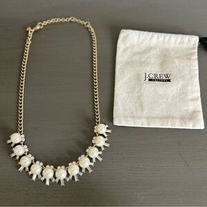 J.Crew Factory 2010s Faux Pearl & Crystal Statement Necklace – Gold-Tone Chain